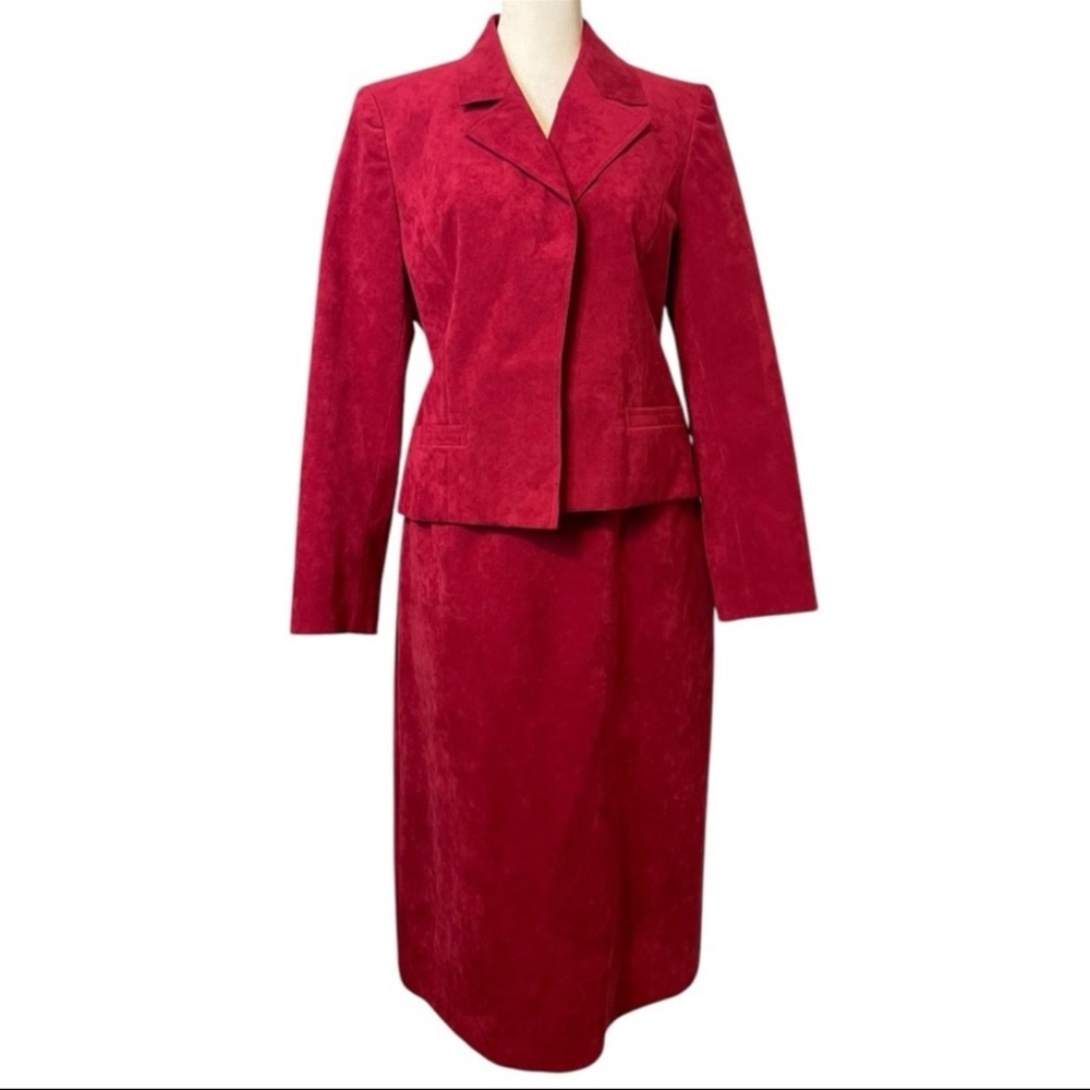 Vintage 60s Abe Schrader Original Ultra suede 2 piece suit Cranberry Red Sz 10